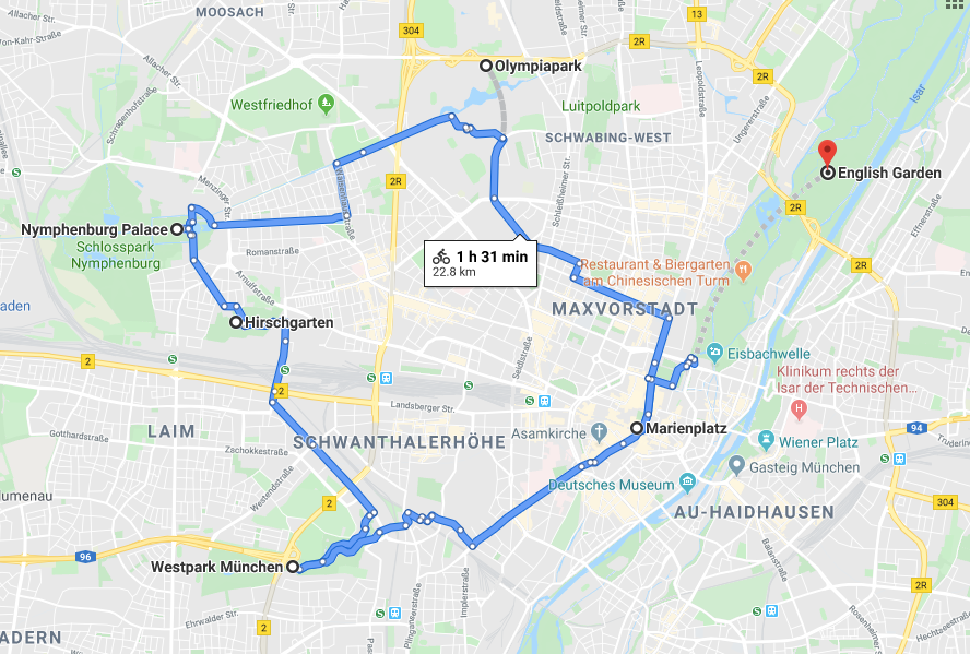 Recommended bike tour in the city of Munich.
